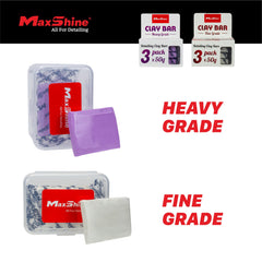 Maxshine clay bar used on glass to remove surface residues.