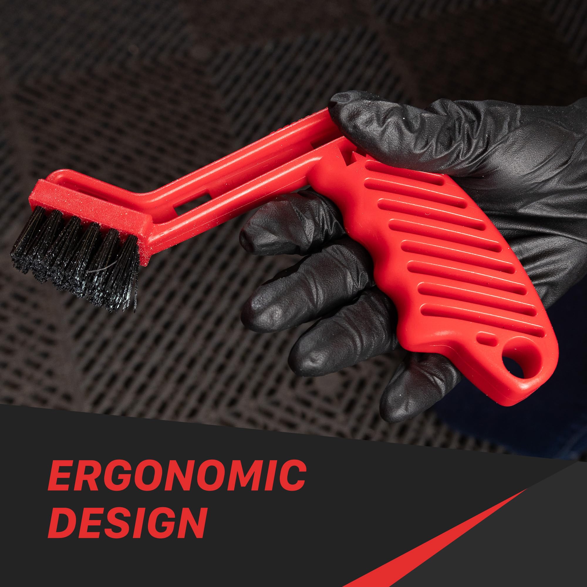 Maxshine pad cleaning bristles in red safely agitate residue without tearing fabrics.