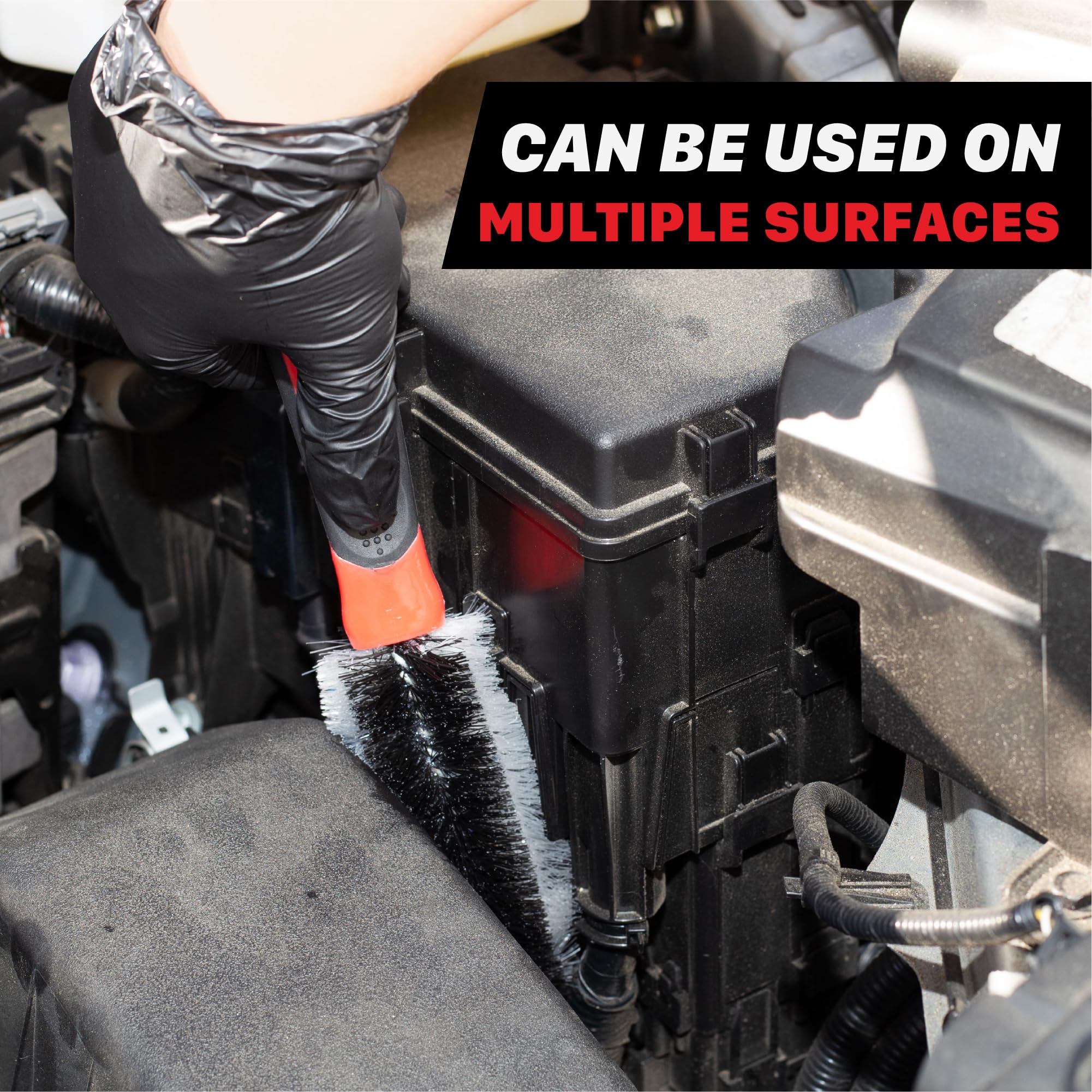 Maxshine Universal 360° Brush in-use demonstrates ergonomic control in tight engine bays.