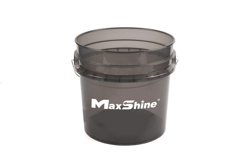 Maxshine detailing bucket black straight-on shot showing versatile storage and washing use.