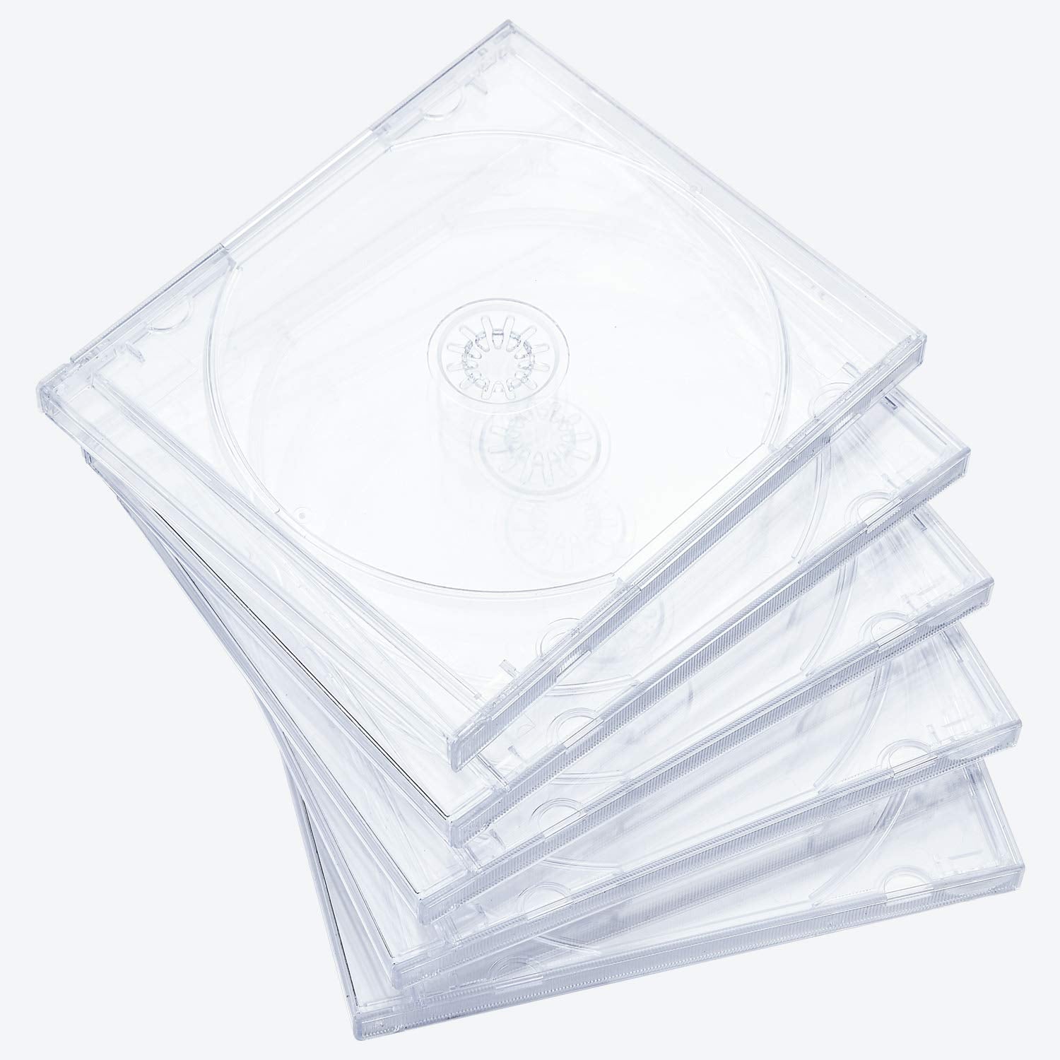 Maxtek standard clear jewel case front view with assembled tray for safe disc storage
