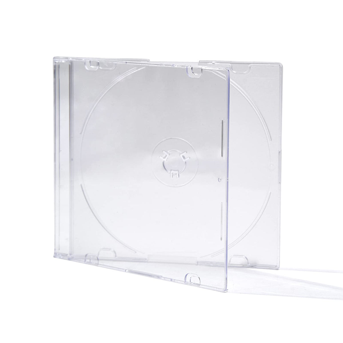 Maxtek ultra-thin CD jewel case with 5.2mm profile and clear frost tray for compact storage.