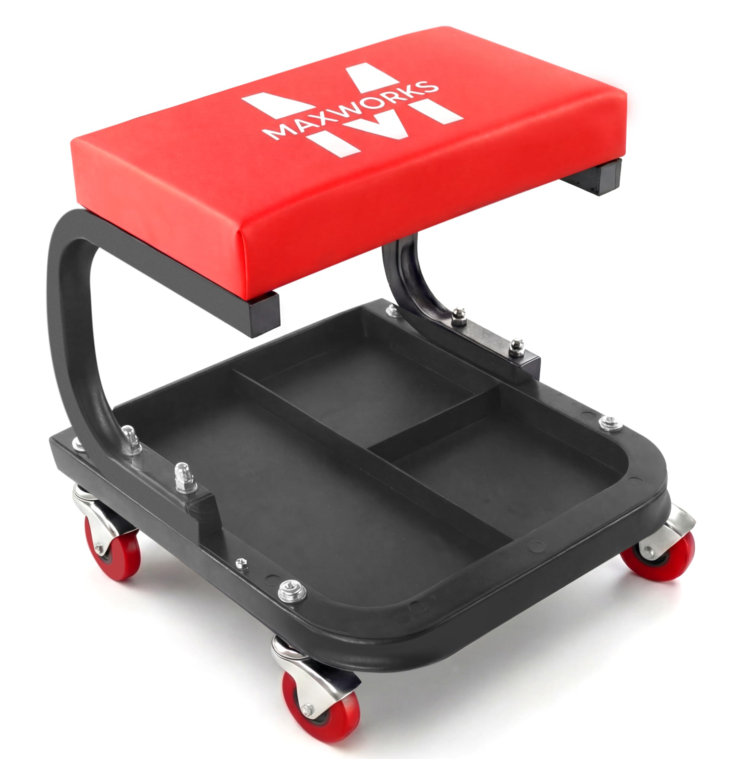 MaxWorks Mechanics Roller Seat with padded seat cushions your long repairs.