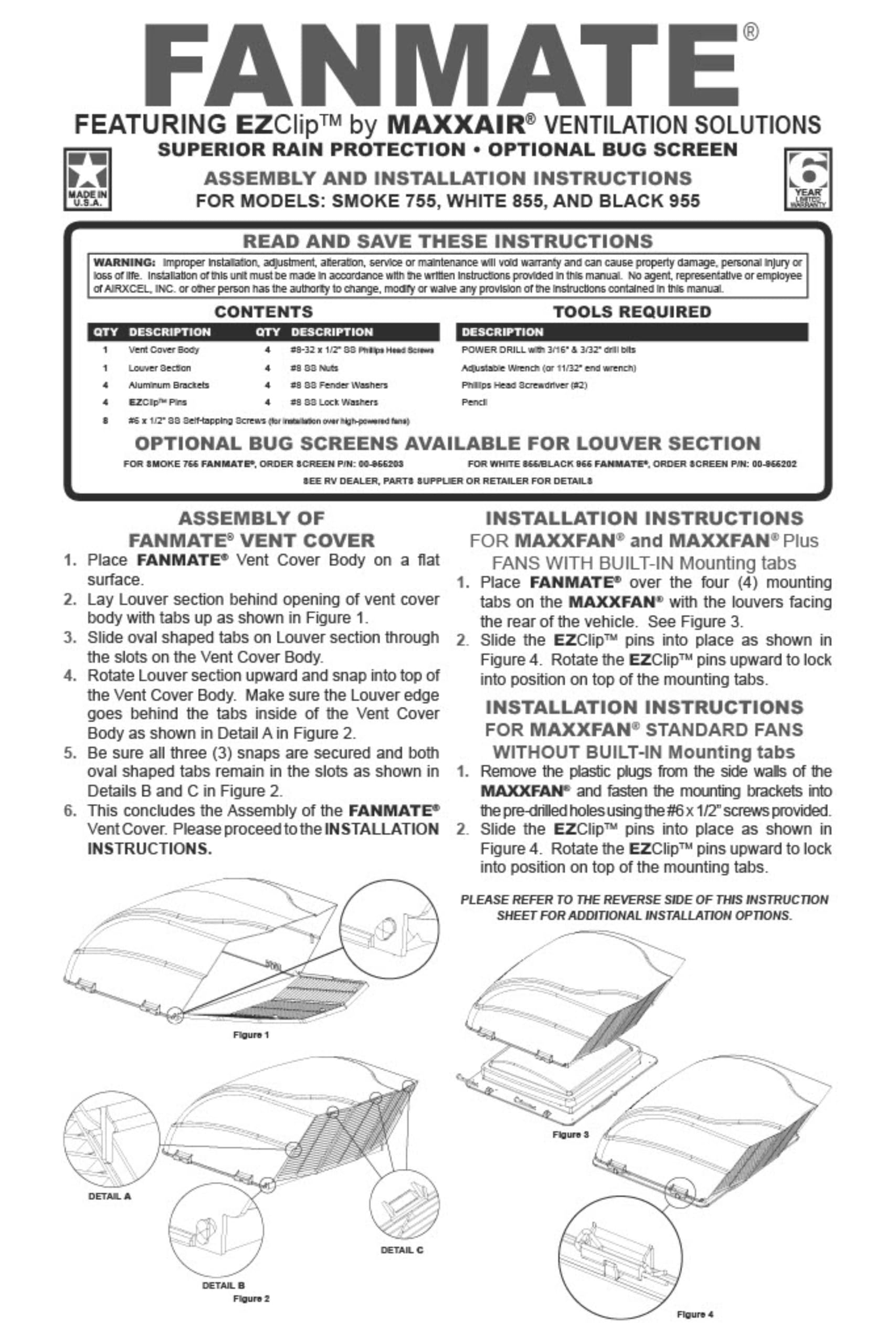 MAXXAIR Maxx I+ vent cover installation steps illustration shows easy mounting.