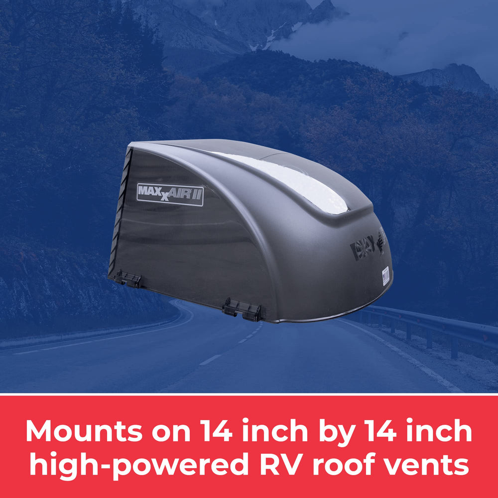 MAXXAIR Maxx II vent cover in smoke, close-up reveals UV protection and HDPE construction.
