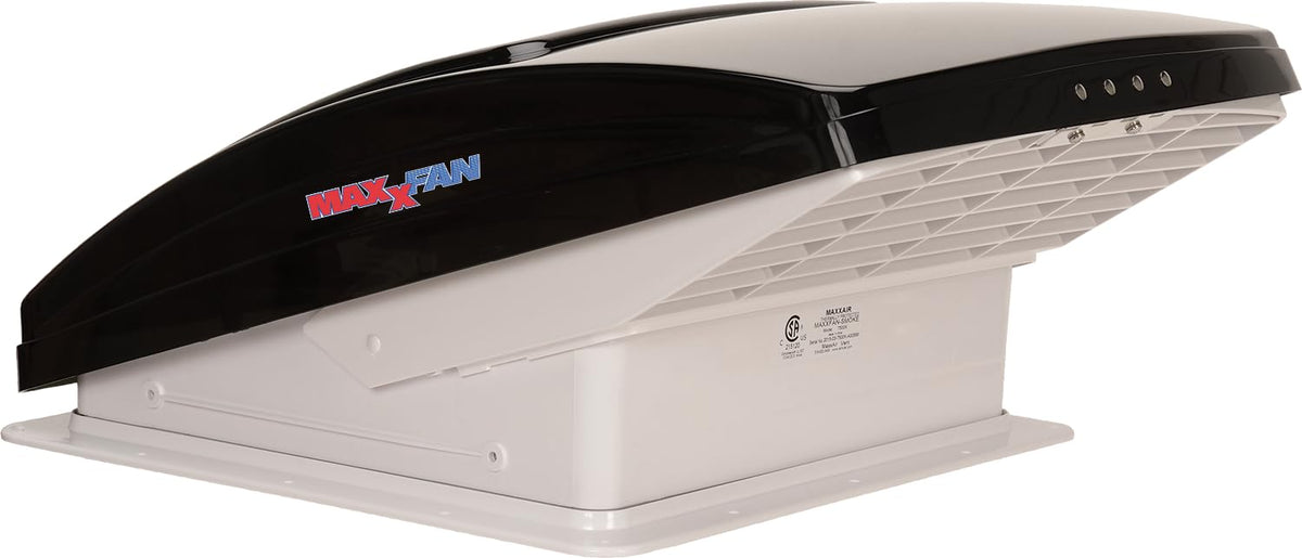 MAXXAIR Maxxfan Deluxe with focus on the fan blades for strong RV airflow