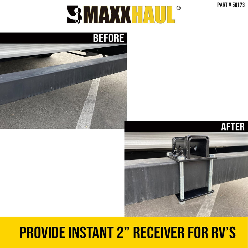 MaxxHaul 50173 mounted on bumper, ready for bike racks and accessories