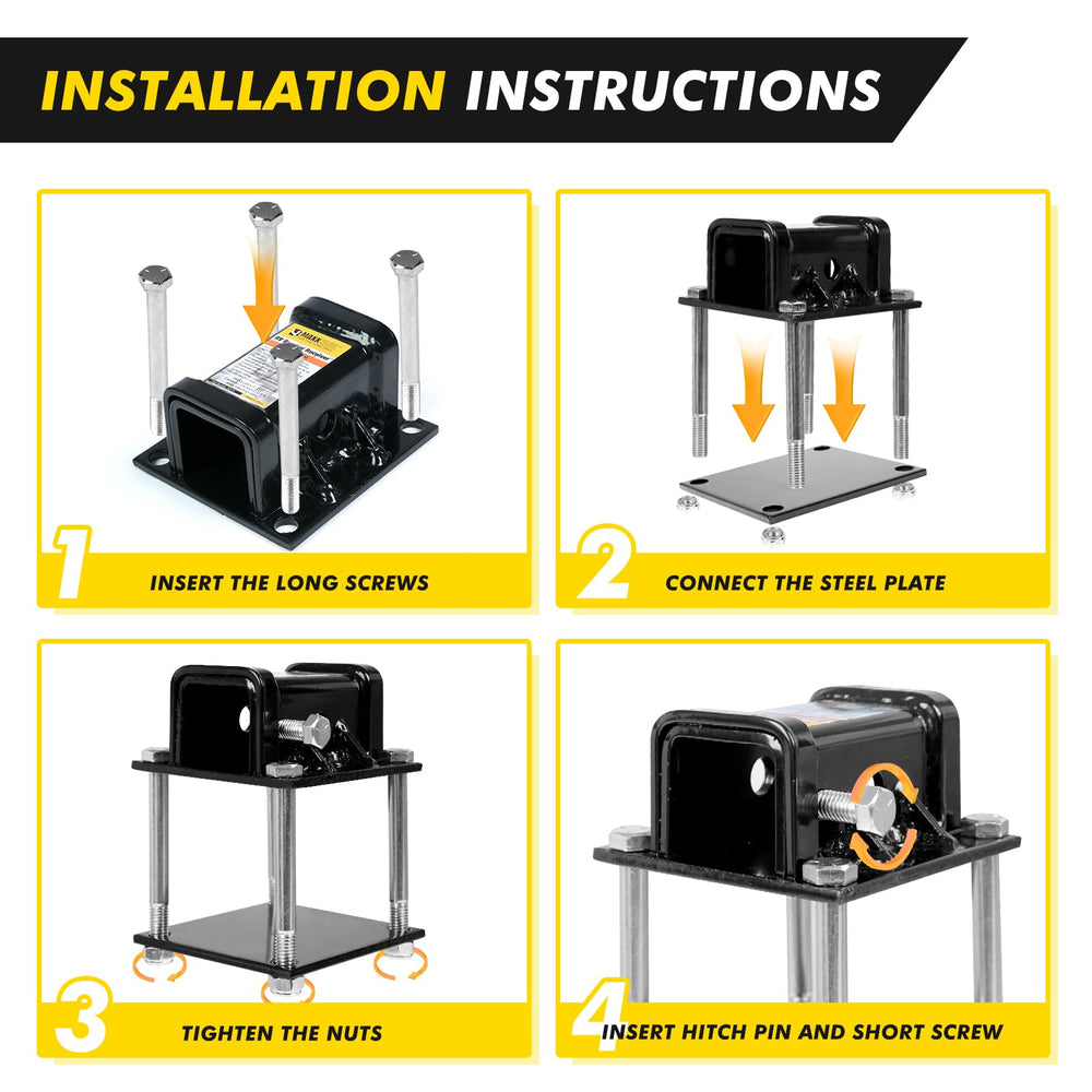Secure four-bolt installation showing bumper adapter with powder-coated finish