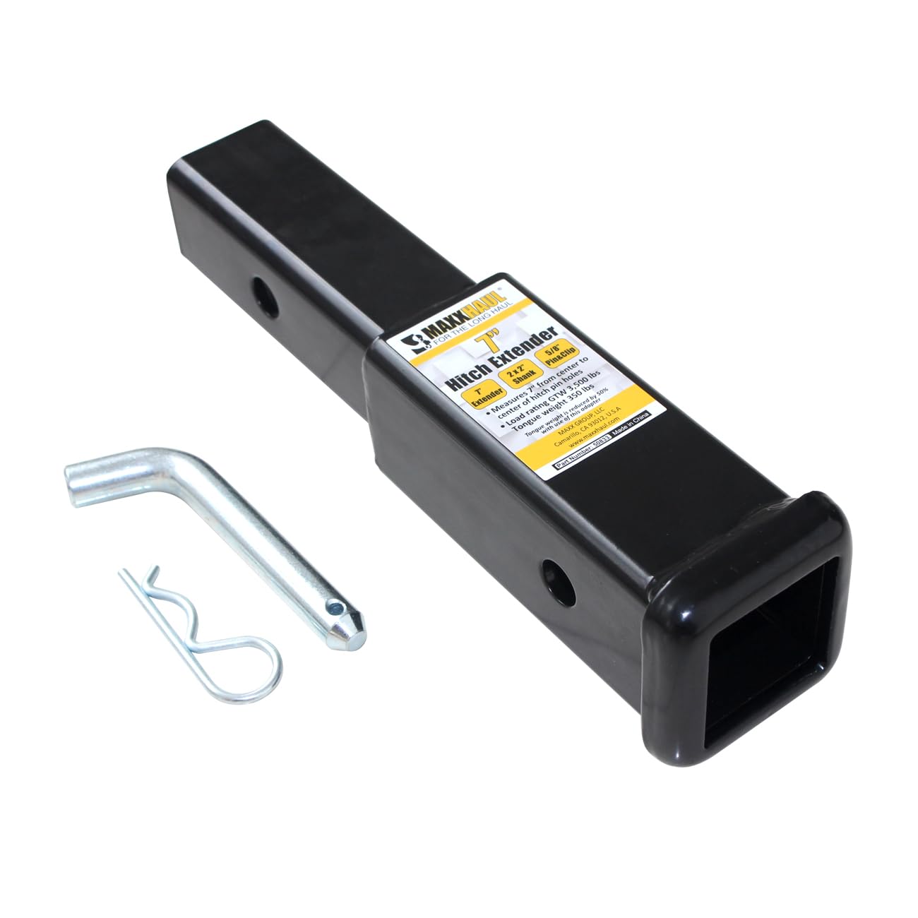 MAXXHAUL 50833 two-inch receiver extender enables versatile hitch-tow setups and accessory compatibility.