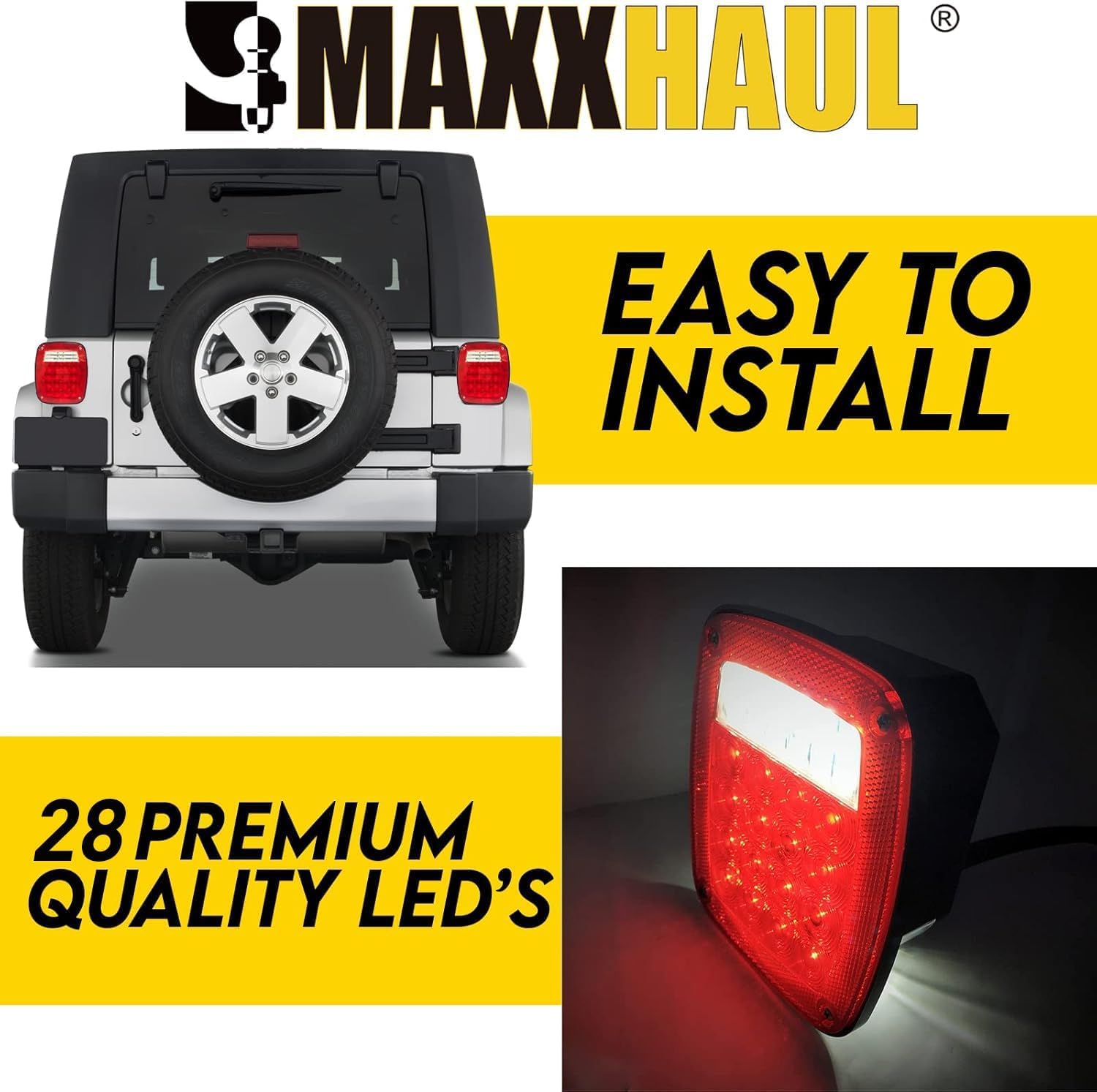 MAXXHAUL 80685 packaged set shows weatherproof, DOT-compliant two-pack for versatile mounting