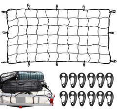 MAXXHAUL cargo net shows 36x60 unstretched coverage securing large loads on a truck bed.