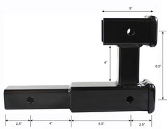 MAXXHAUL dual hitch extension highlights a 6-1/2 inch height difference for alignment.