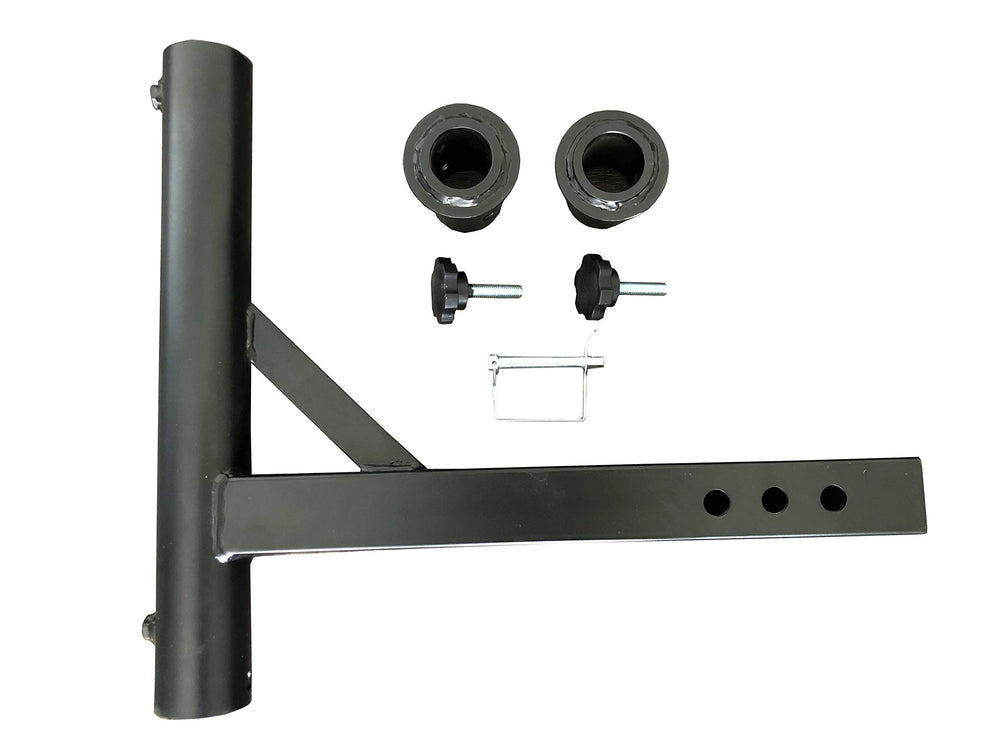 MAXXHAUL hitch mount flagpole holder on a vehicle for travel-ready flag display.