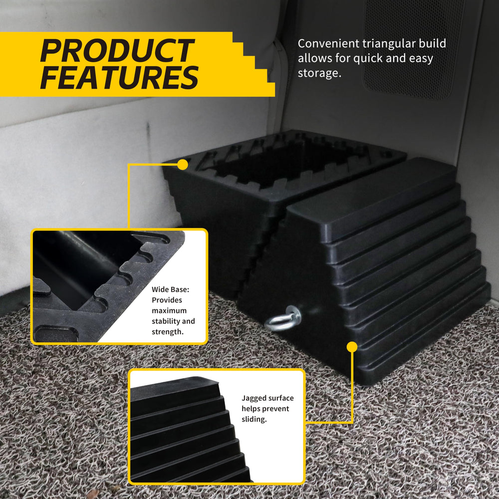MaxxHaul wheel chock 2-pack side view shows all-weather traction on multiple surfaces.
