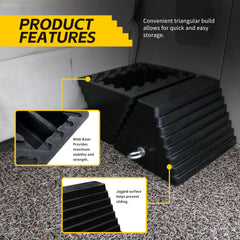 MaxxHaul wheel chock 2-pack side view shows all-weather traction on multiple surfaces.