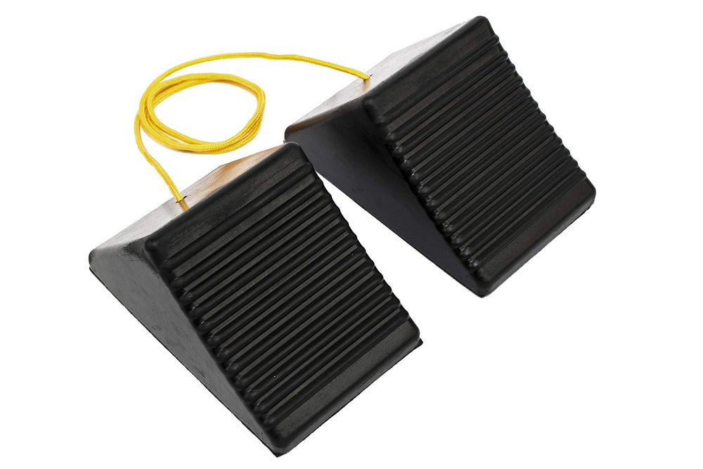 MAXXHAUL rubber wheel chock with traction pad enhances grip on varied surfaces