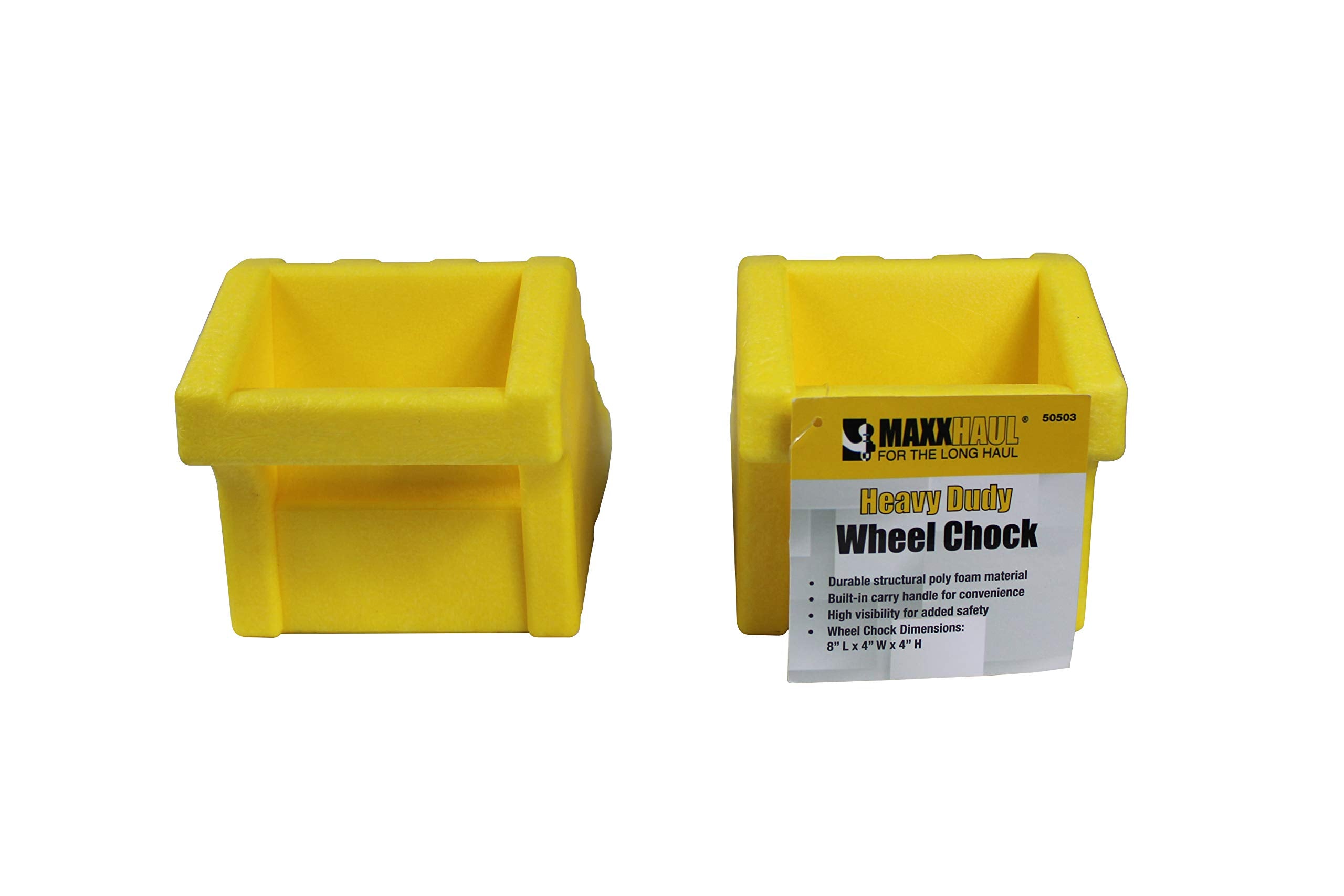 MAXXHAUL slip-resistant base wheel chock with grooves grips concrete, gravel, and garages