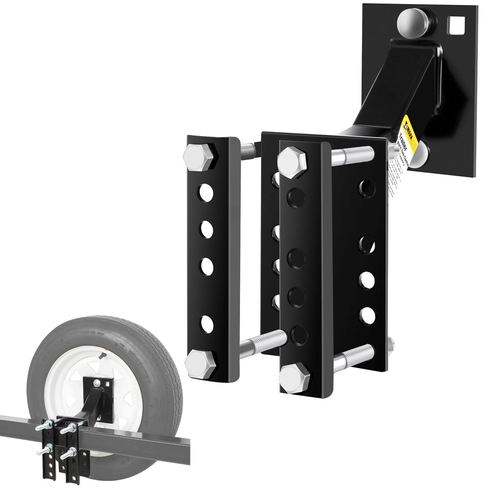 MAXXHAUL spare tire carrier on the tongue mount keeps 10–12 inch tires accessible on trailers.