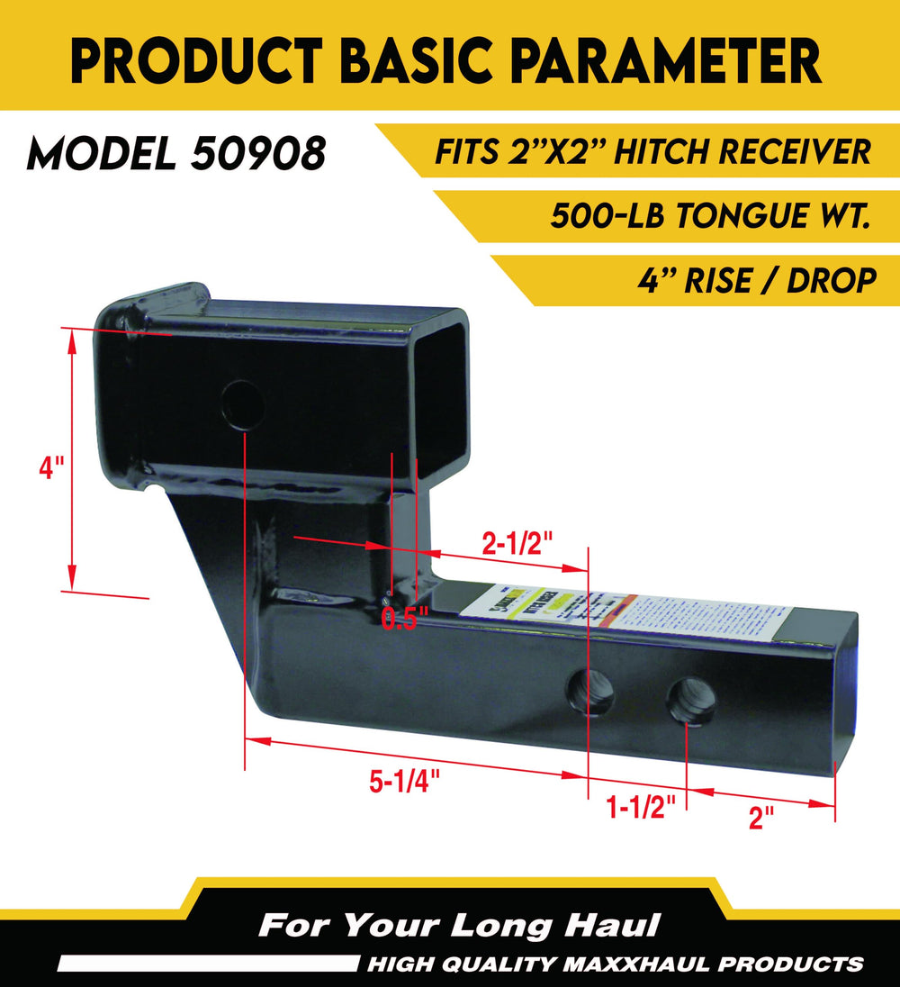 MAXXHAUL 50908 side angle demonstrating dual pin holes for height adjustment