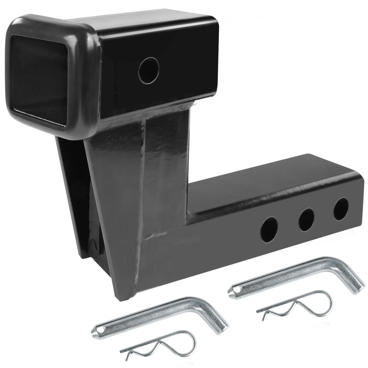 MAXXHAUL trailer hitch riser with 6-rise improves ground clearance for hitch-mounted accessories.