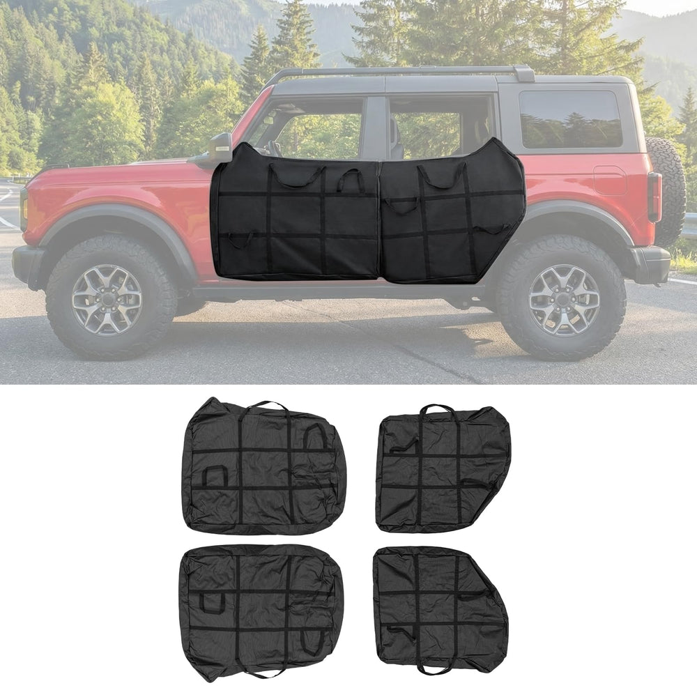 Maxzina Bronco door bags full set showing organized protection for all four doors.