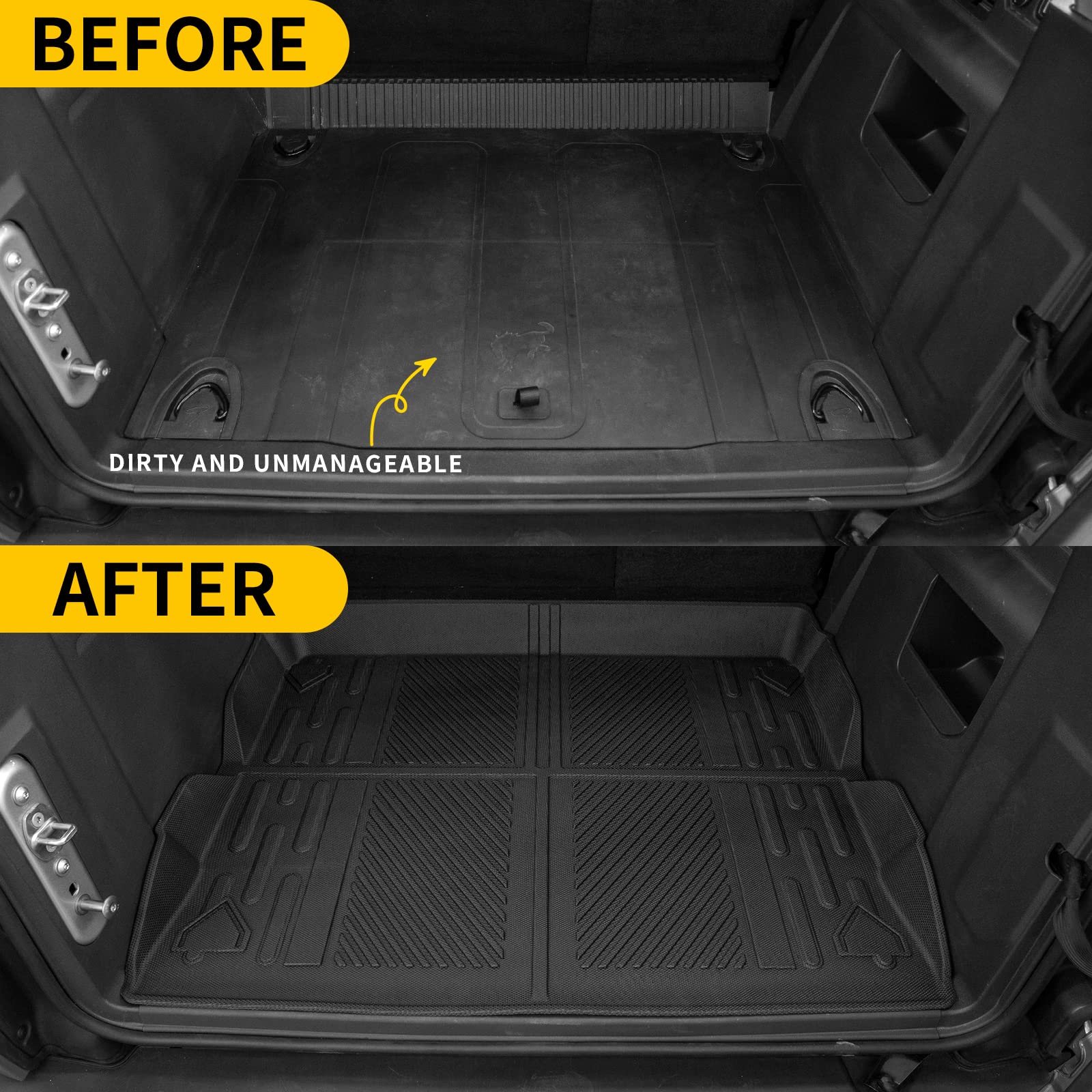 Maxzina cargo mat Bronco trunk edge-seal provides snug fit and spill resistance.