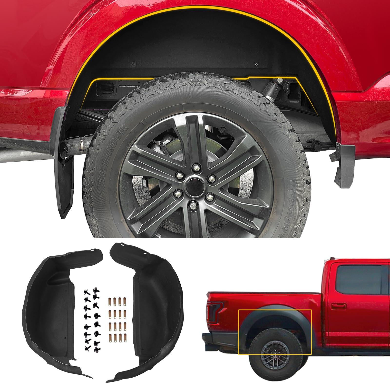 Maxzina F-150 left rear wheel well liner, precise fit and debris protection.