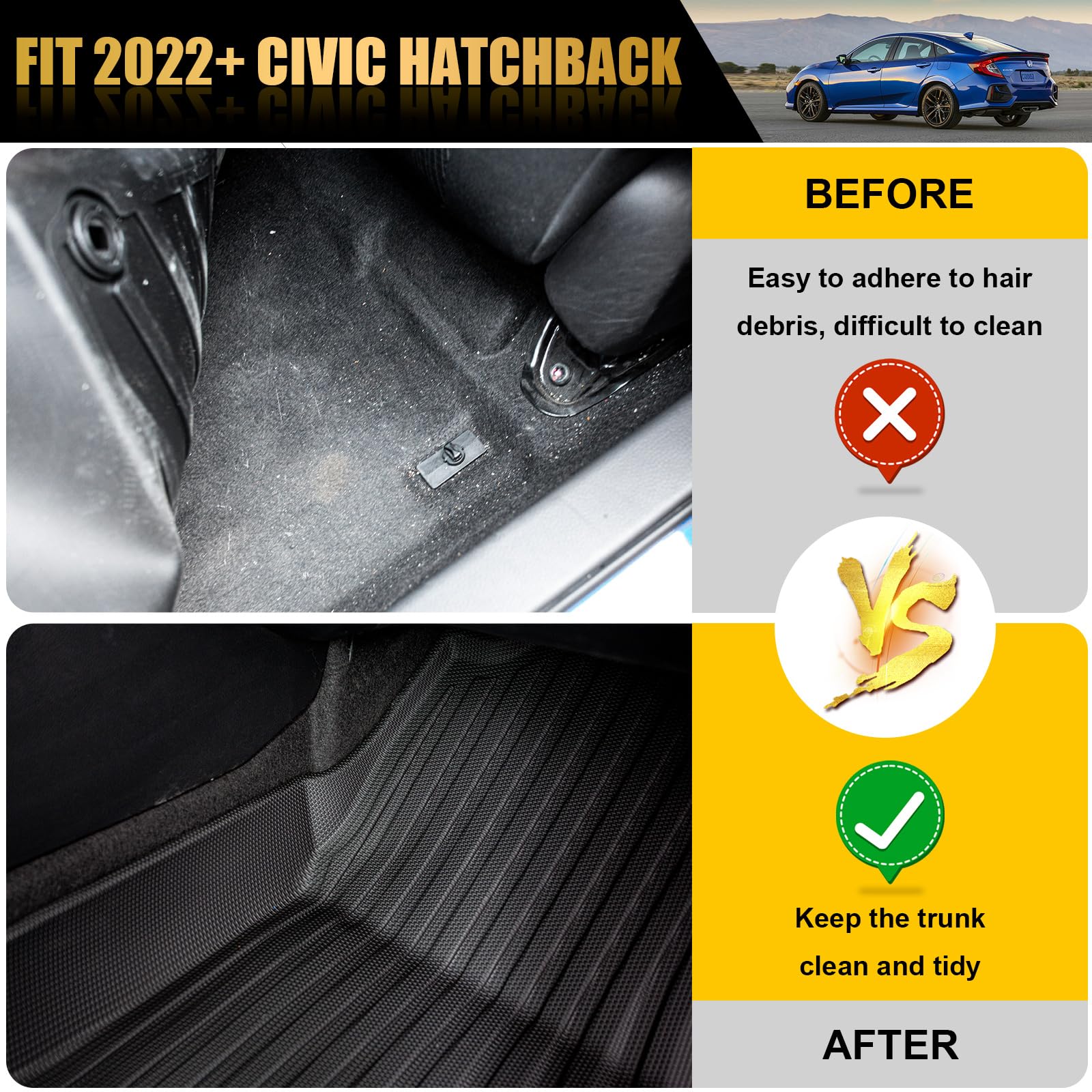 Maxzina Honda Civic Hatchback front floor mats protecting the driver and passenger side