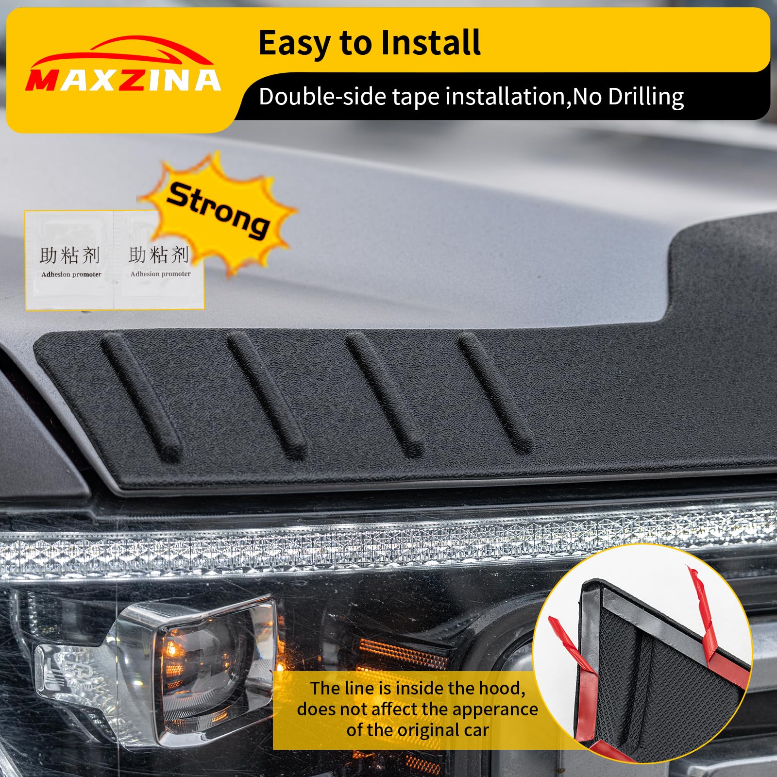 Maxzina adhesion promoter prep ensures secure fit for hood shield.