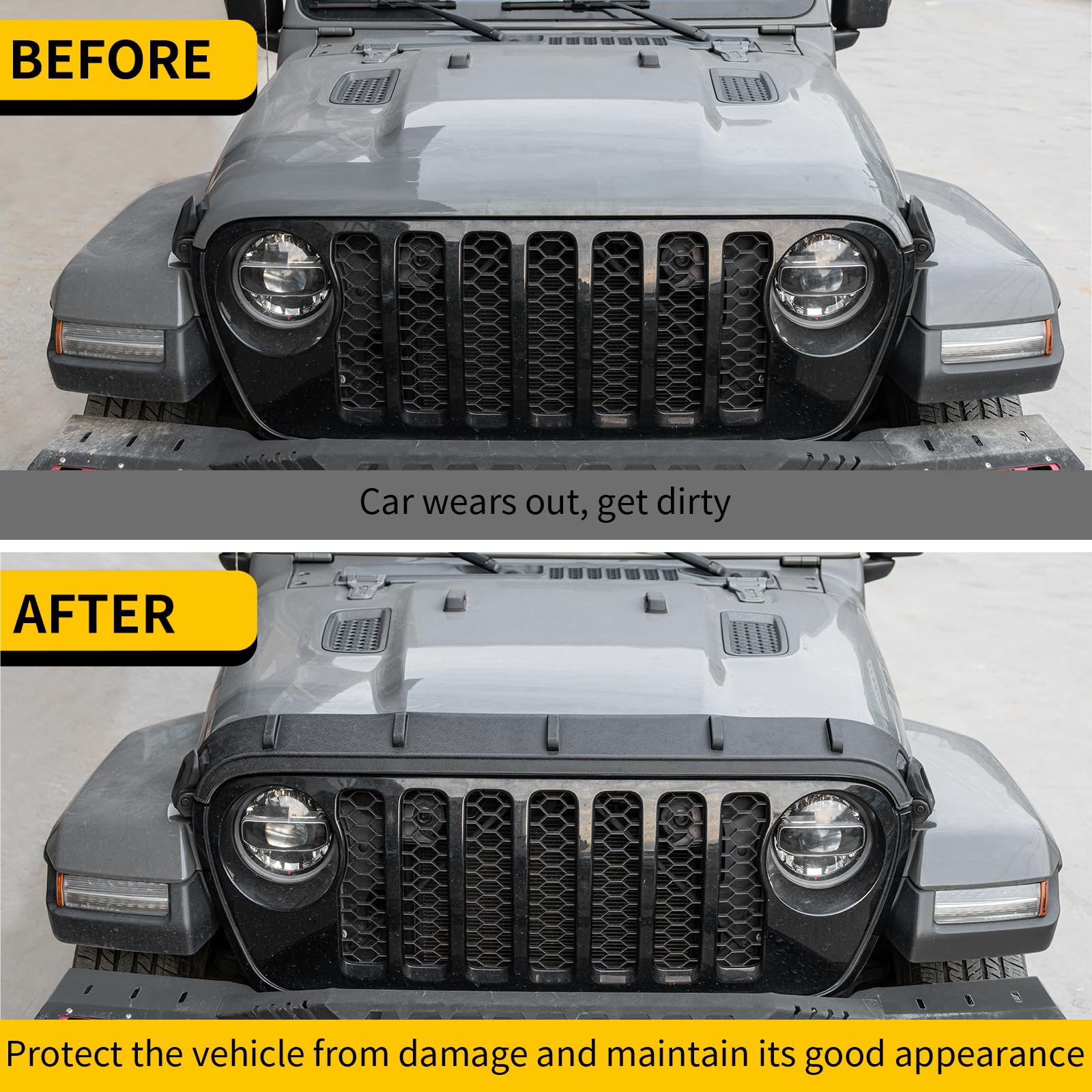 Maxzina hood protector for Wrangler JL hood shield helps deflect rocks and preserve paint.
