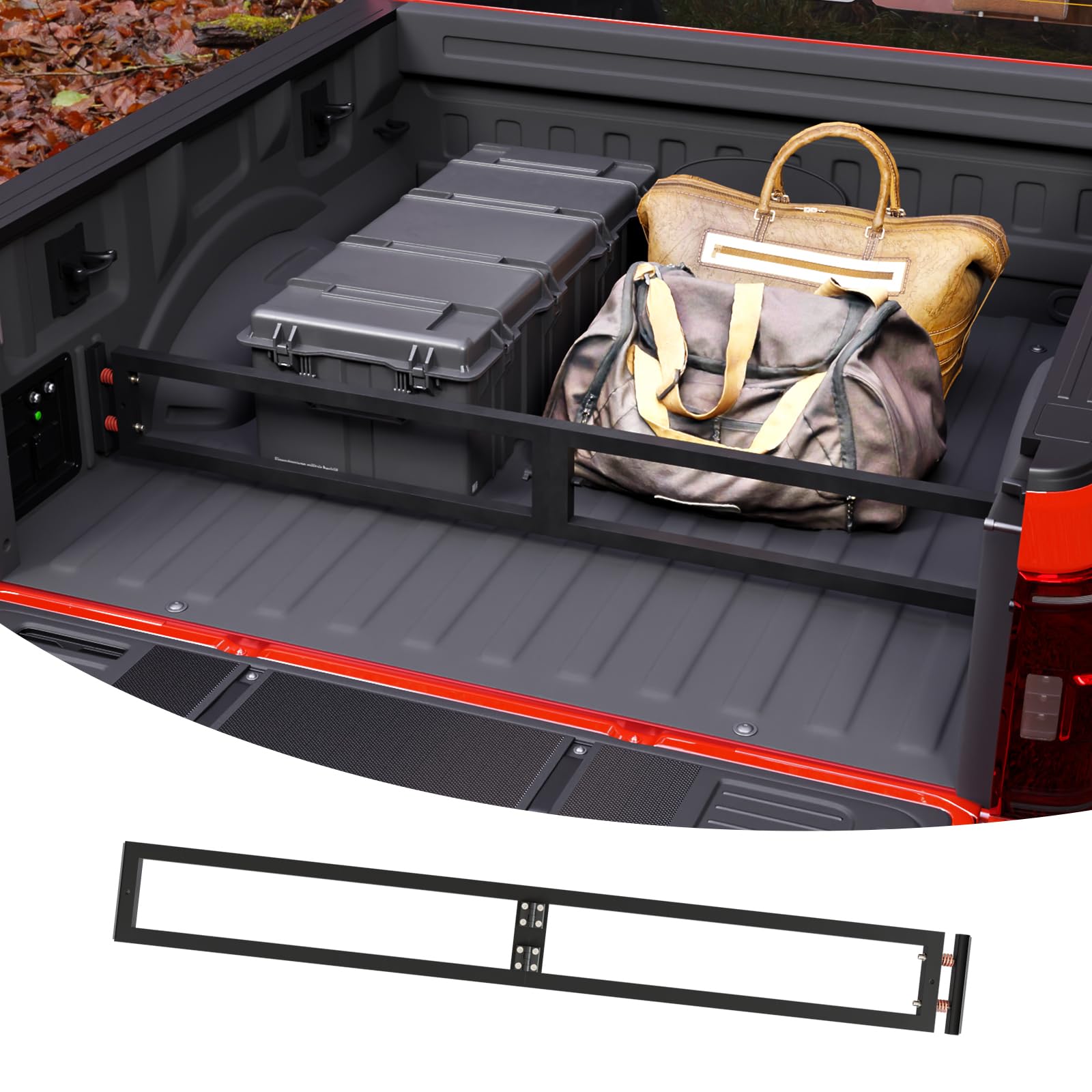 Maxzina truck bed divider with side slots keeps Ford F-150 cargo organized.