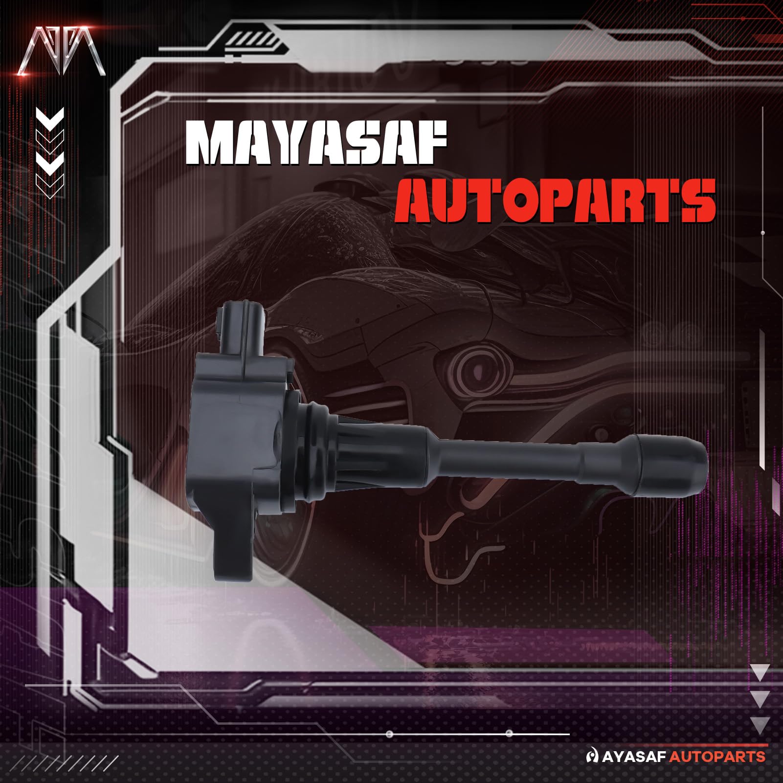 MAYASAF UF549 ignition coil service info panel highlights 3-year warranty