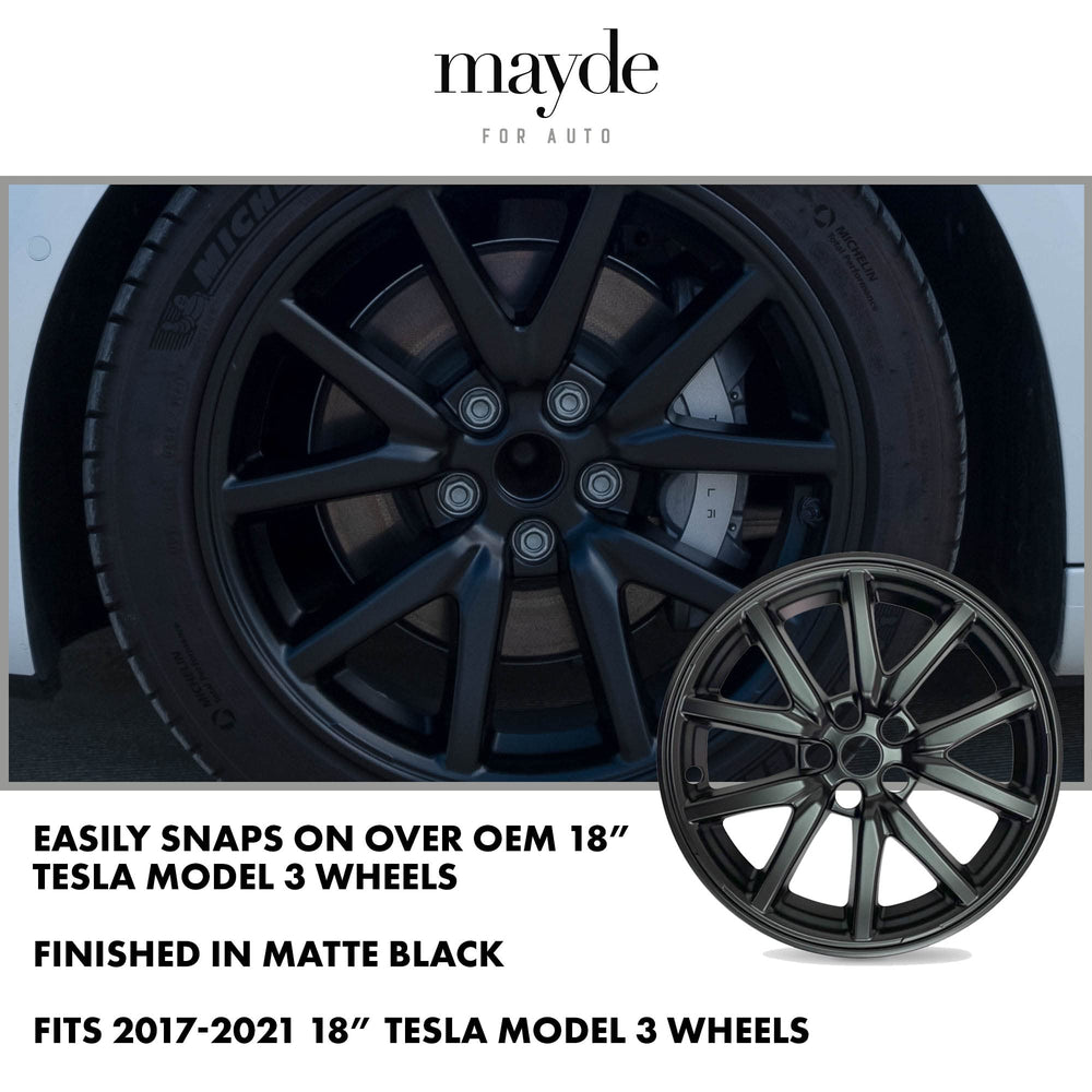 Mayde 18-inch Tesla wheel cover rear view protects hub area.