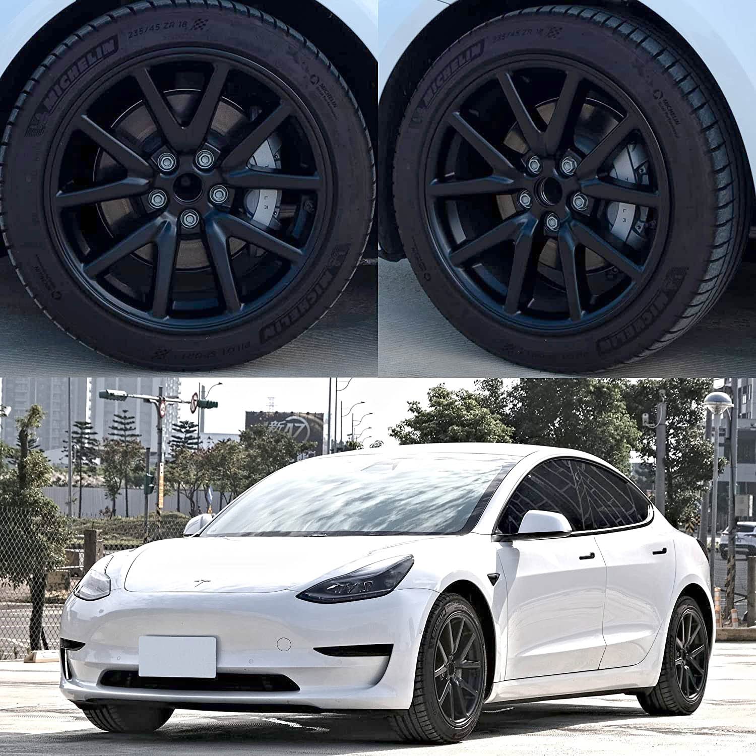 Mayde 18-inch Tesla wheel cover side-right view showcases even color.