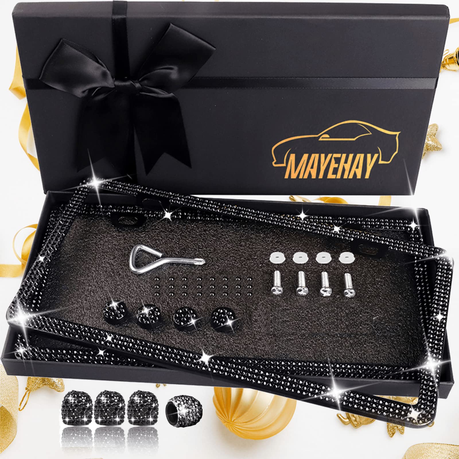 MAYEHAY black bling license plate frame adds instant sparkle to your car.