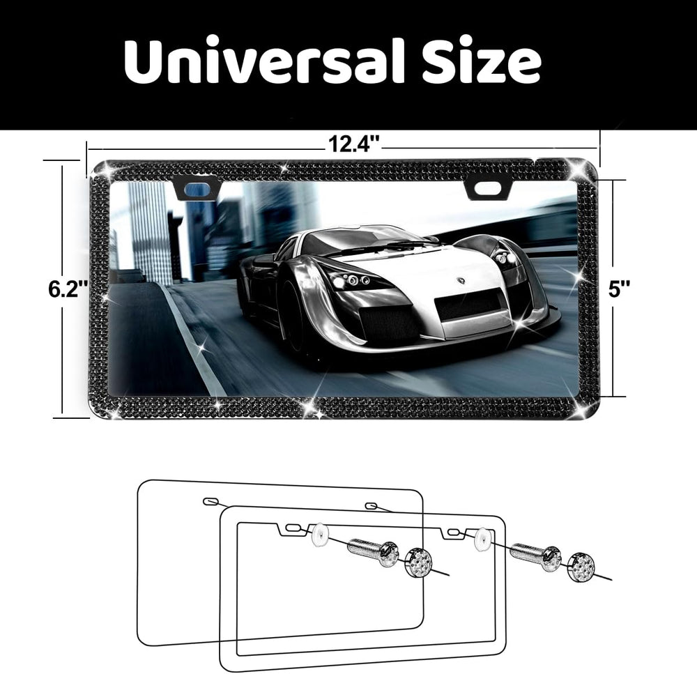 MAYEHAY bling frame set complements US standard plates 12.25 x 6.25 inches.