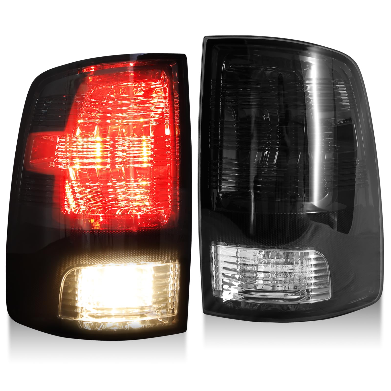 MAYELLO smoked tail lights with bulbs for Dodge Ram, front view, enhanced visibility
