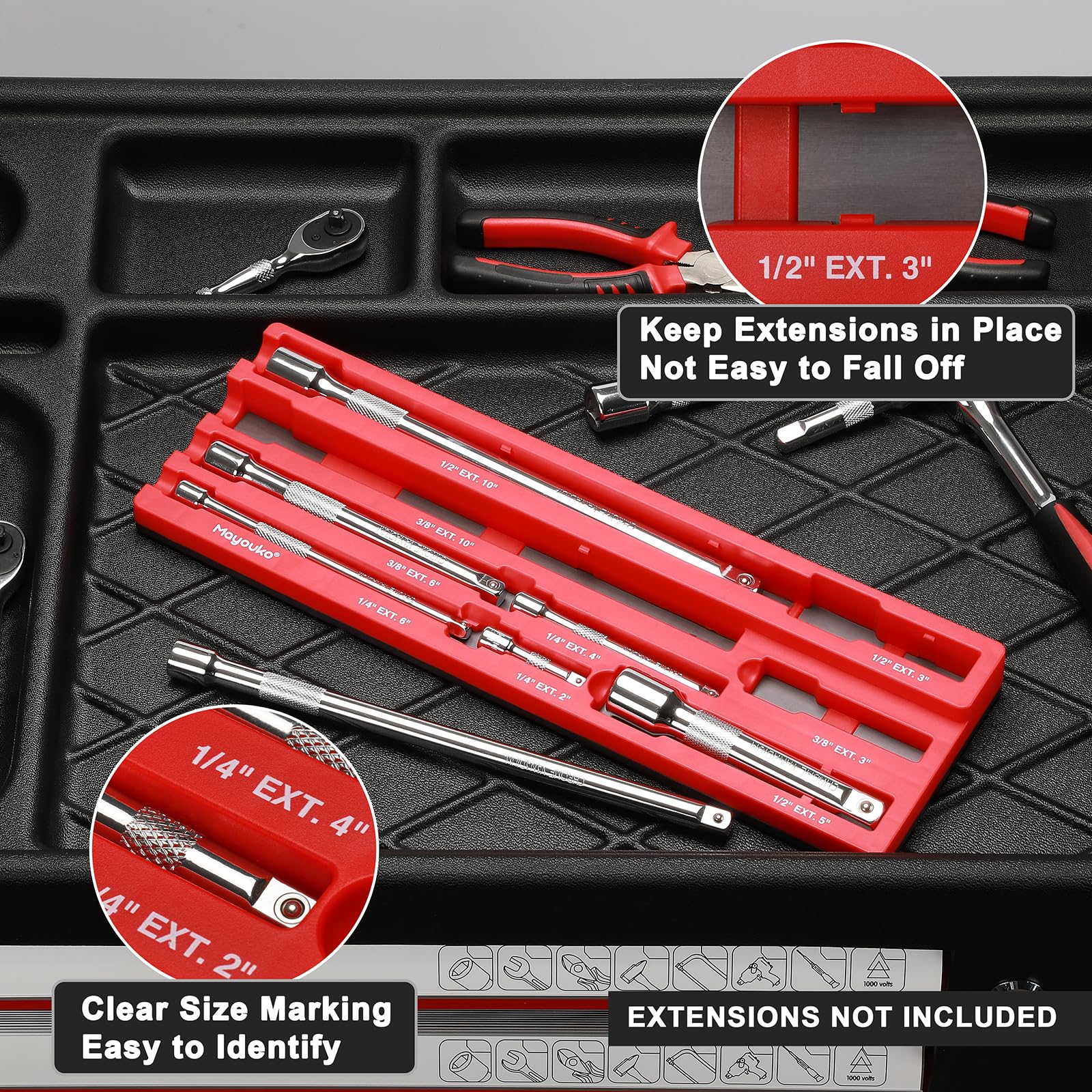 Magnetic base with rubberized coating protects surfaces while securing the organizer.