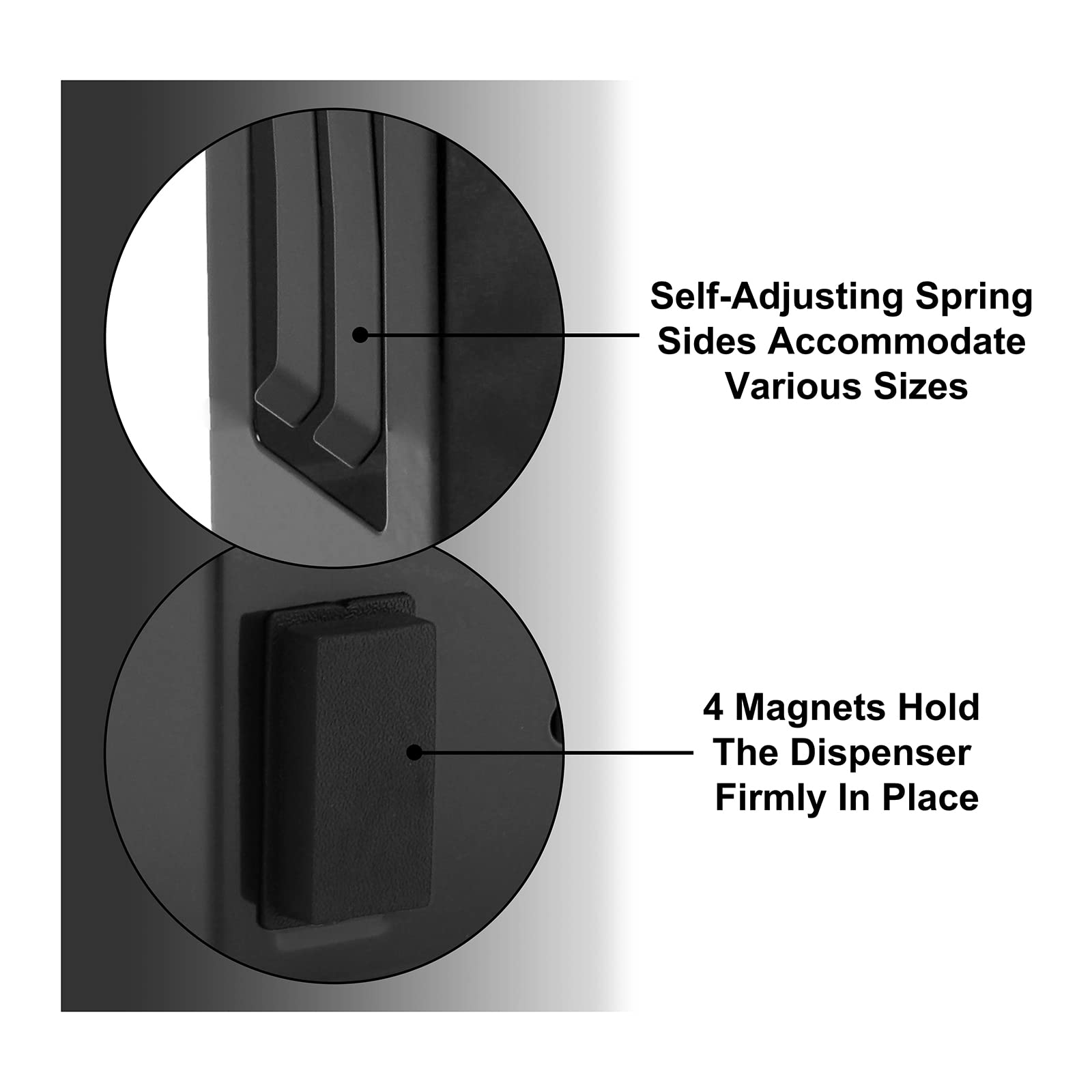 Mayouko rubber-coated magnets prevent scratching while firmly holding the dispenser.