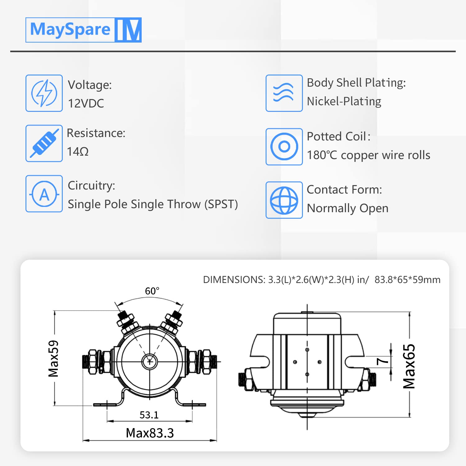 MaySpare 12V solenoid coil with copper wire 180°C for durable performance