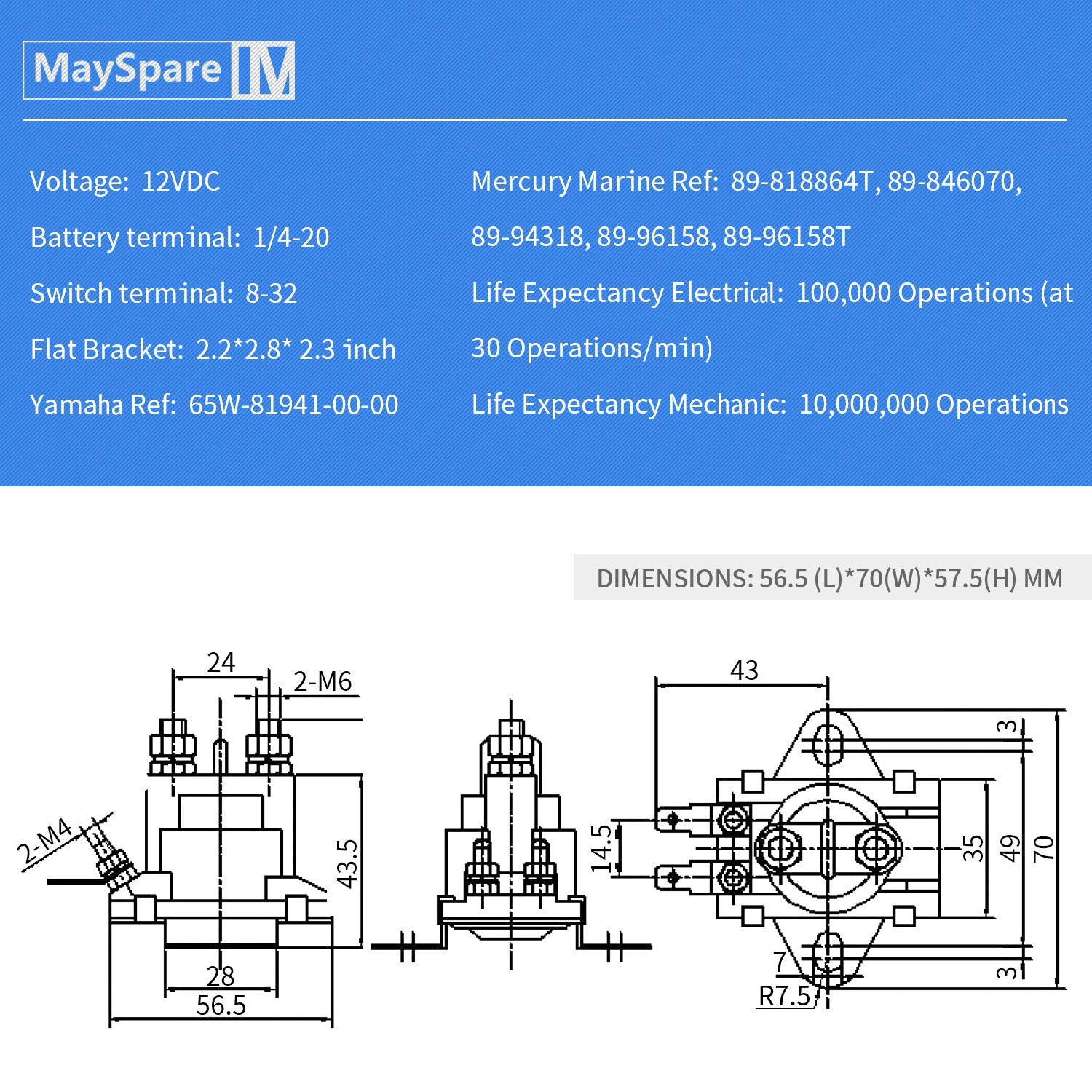 MaySpare power trim solenoid side mount design for easy Mercury installation