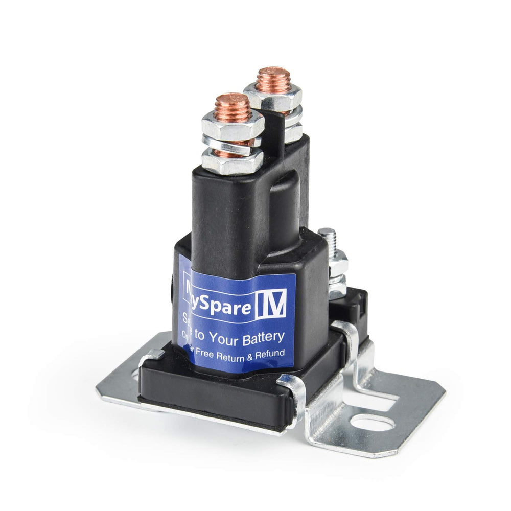 MaySpare 80-Amp solenoid isolator front view enables reliable dual-battery switching