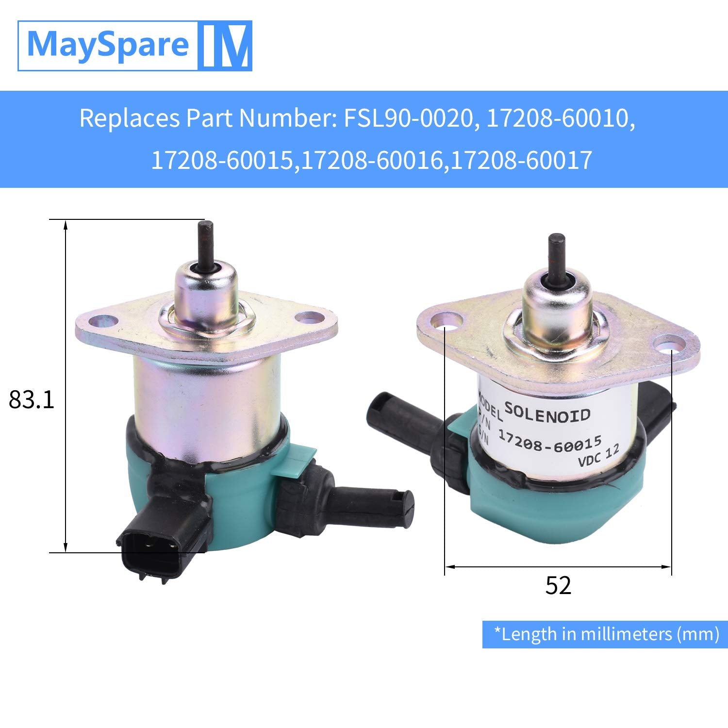 MaySpare solenoid side view, durable housing and corrosion resistance.