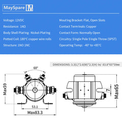 MaySpare Max 300A solenoid relay side view shows rugged 12VDC switching