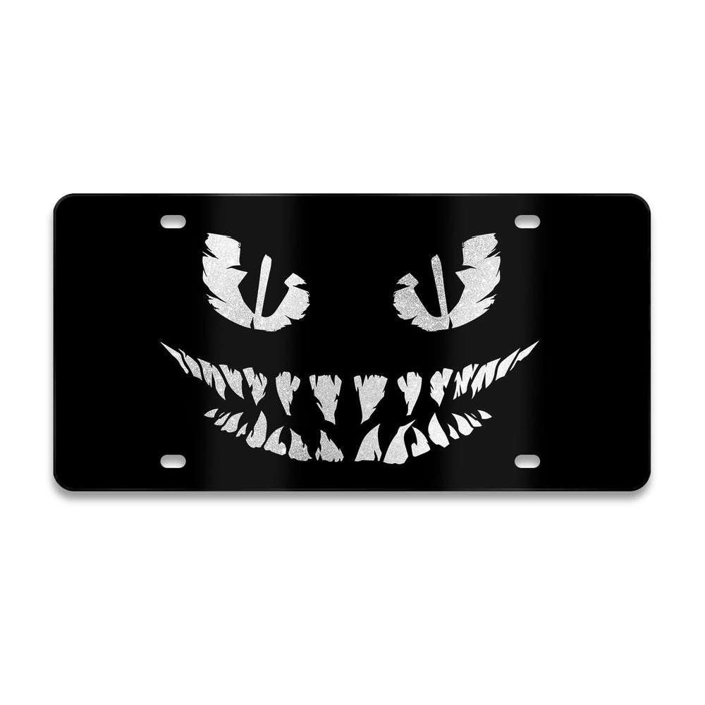 MCIAONE license plate evil smile front view with glossy contrast improves curb appeal