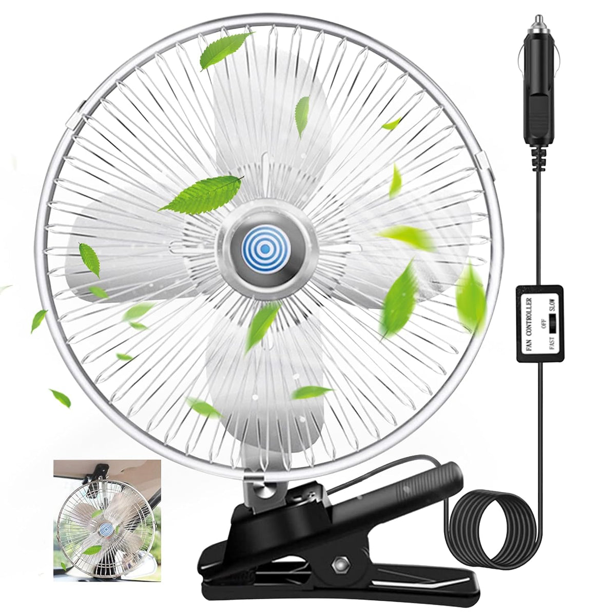 MCJAOHJG 10-inch silver clip-on fan front view showing durable metal blades for cooling.