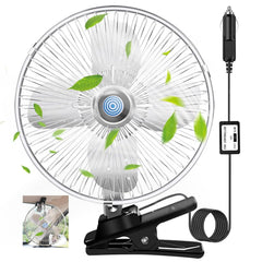 MCJAOHJG 10-inch silver clip-on fan front view showing durable metal blades for cooling.