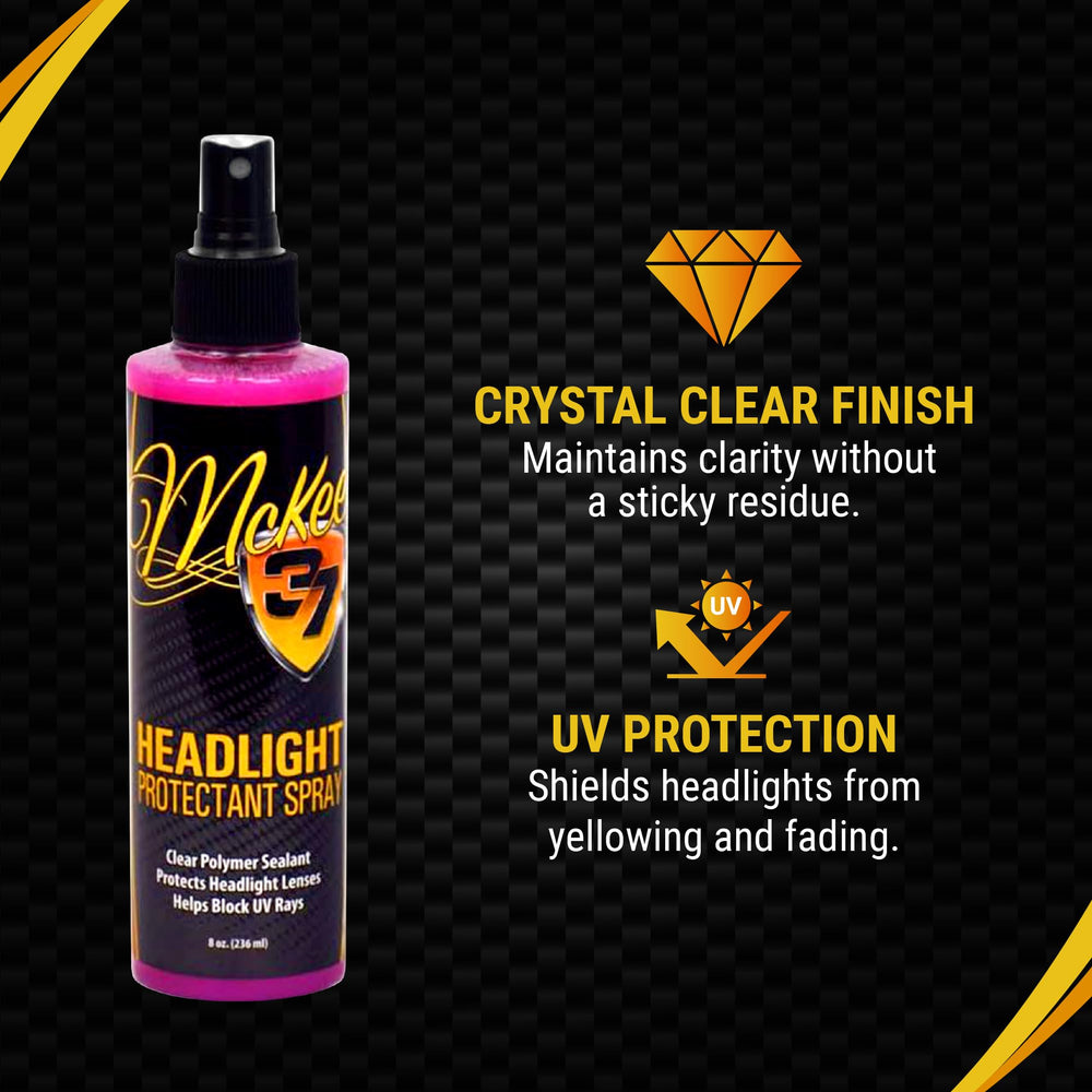 McKee's 37 headlight spray enhances optical clarity for safer night driving.