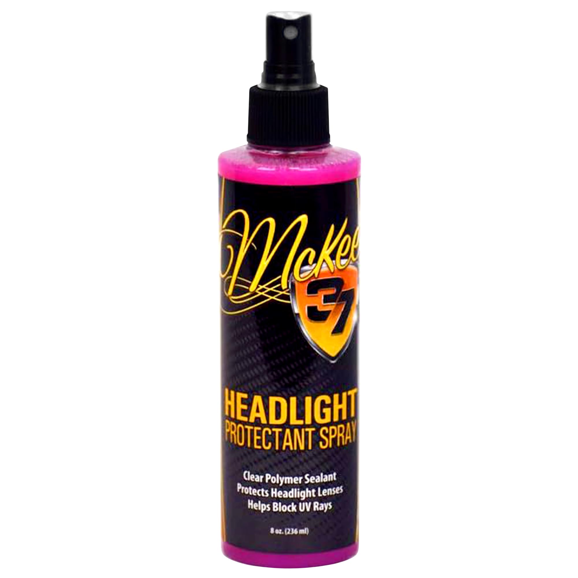McKee's 37 headlight protectant spray protects headlights from UV yellowing.
