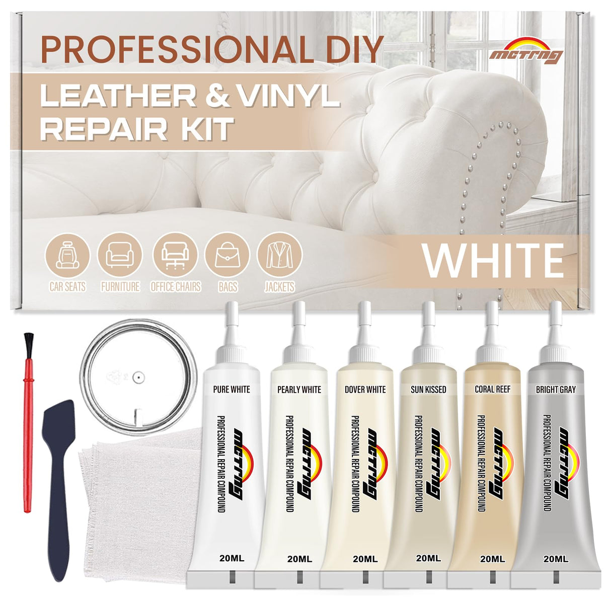 MCTRHG white leather vinyl repair kit box for easy at-home fixes